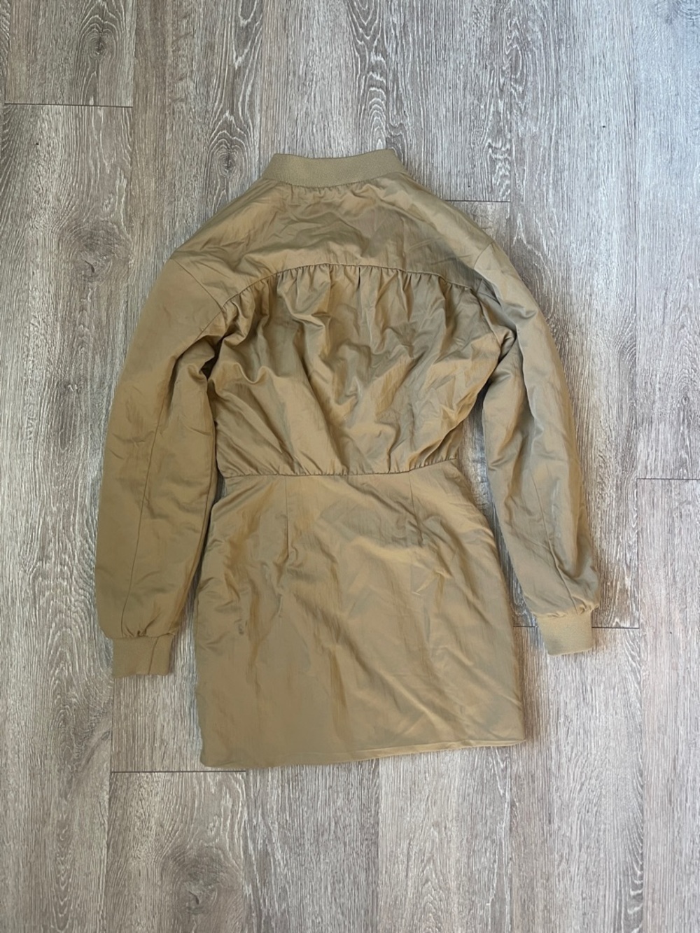 Zara Tan Bomber zip up Jacket Dress puffer tan casual size xs mini dress - Picture 5 of 7